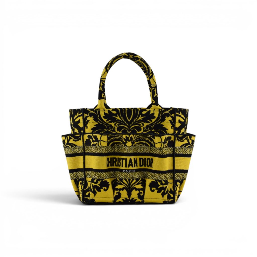 Dior Catherine Tote Bag Yellow and Black Embroidered Canvas